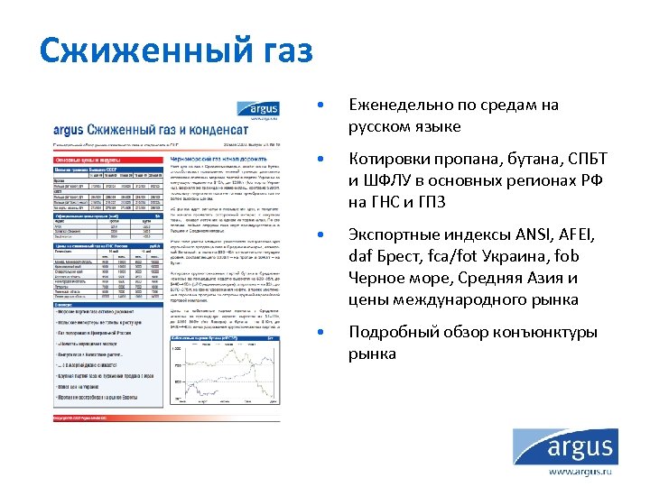 Сжиженный газ • Еженедельно по средам на русском языке • Котировки пропана, бутана, СПБТ