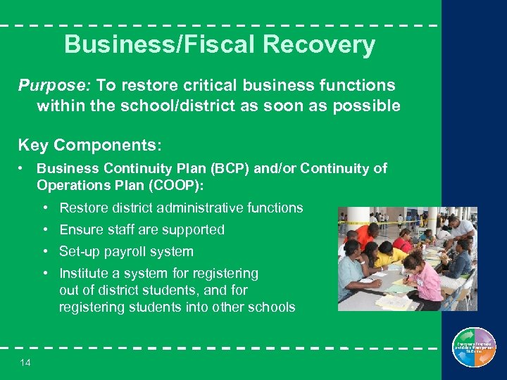 Business/Fiscal Recovery Purpose: To restore critical business functions within the school/district as soon as