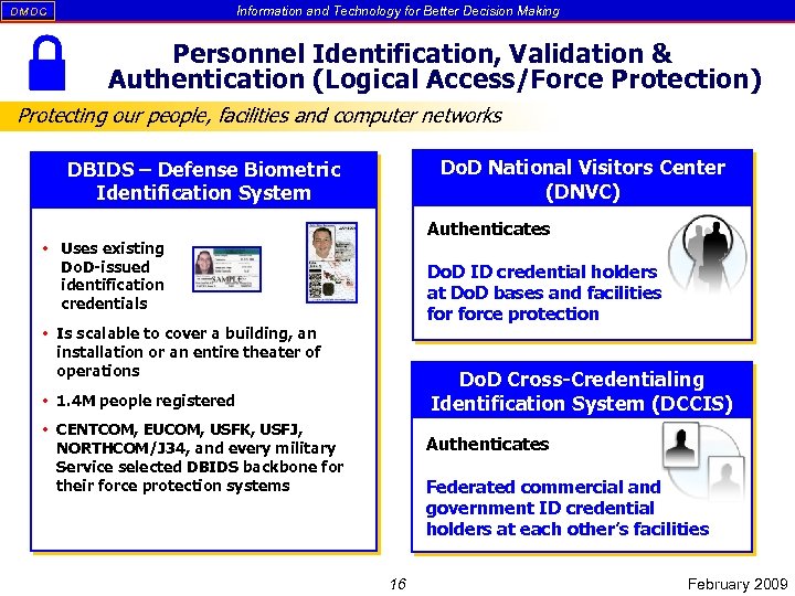 Information and Technology for Better Decision Making DM DC Personnel Identification, Validation & Authentication