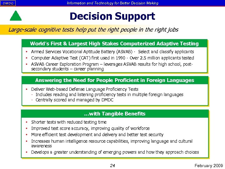 Information and Technology for Better Decision Making DM DC Decision Support Large-scale cognitive tests