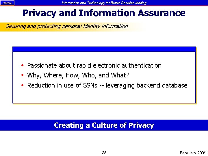 DM DC Information and Technology for Better Decision Making Privacy and Information Assurance Securing
