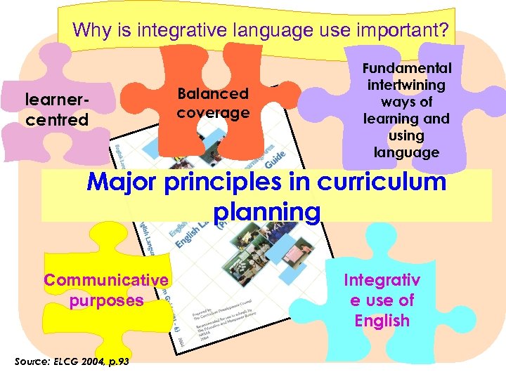 Why is integrative language use important? learnercentred Balanced coverage Fundamental intertwining ways of learning