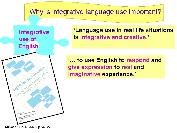 Why is integrative language use important? Integrative use of English ‘Language use in real
