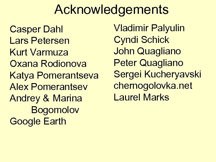 Acknowledgements Casper Dahl Lars Petersen Kurt Varmuza Oxana Rodionova Katya Pomerantseva Alex Pomerantsev Andrey