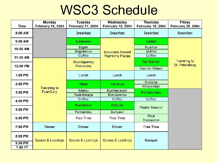 WSC 3 Schedule 