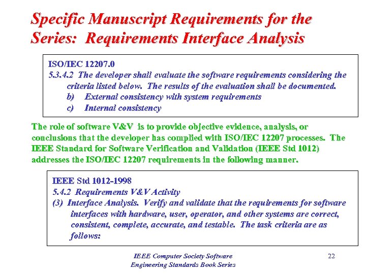 Specific Manuscript Requirements for the Series: Requirements Interface Analysis ISO/IEC 12207. 0 5. 3.
