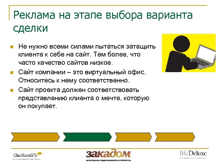 Реклама на этапе выбора варианта сделки n n n Не нужно всеми силами пытаться
