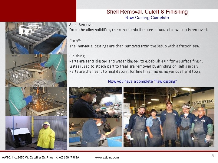 Shell Removal, Cutoff & Finishing Raw Casting Complete Shell Removal: Once the alloy solidifies,