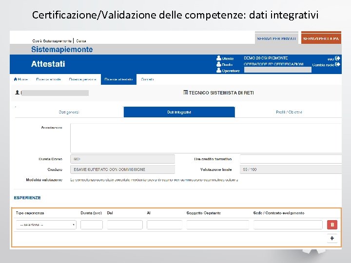 Certificazione/Validazione delle competenze: dati integrativi 