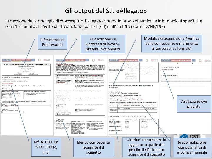 Gli output del S. I. «Allegato» In funzione della tipologia di frontespizio l’allegato riporta