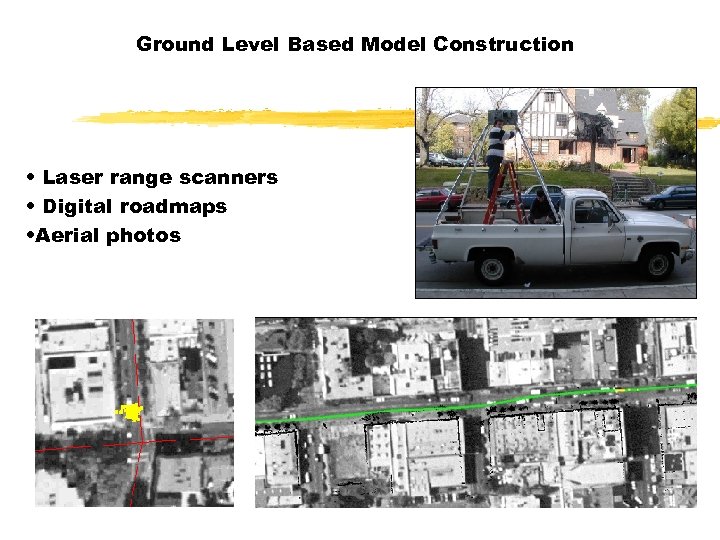 Ground Level Based Model Construction • Laser range scanners • Digital roadmaps • Aerial