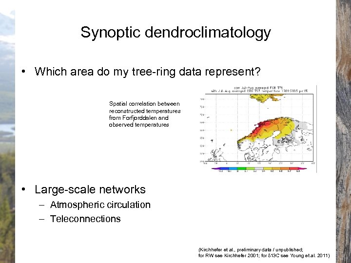 Synoptic dendroclimatology • Which area do my tree-ring data represent? Spatial correlation between reconstructed