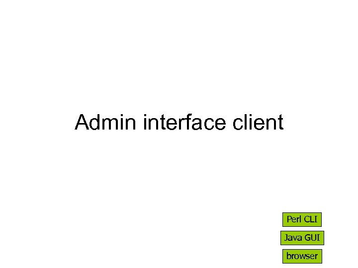 Admin interface client Perl CLI Java GUI browser 