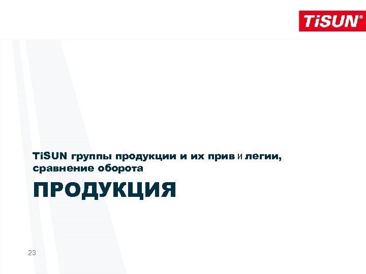 Ti. SUN группы продукции и их привилегии, сравнение оборота ПРОДУКЦИЯ 23 