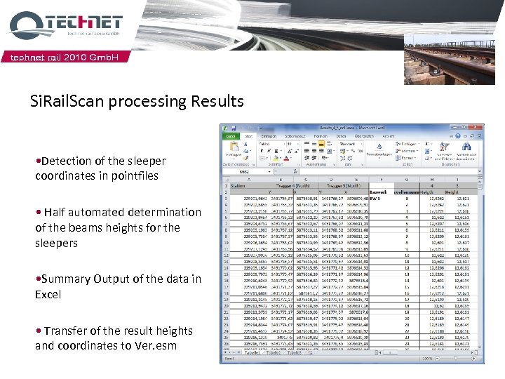 Si. Rail. Scan processing Results Gegengleis-Träger mit Plattungen (Höhencodierte Einfärbung) • Detection of the