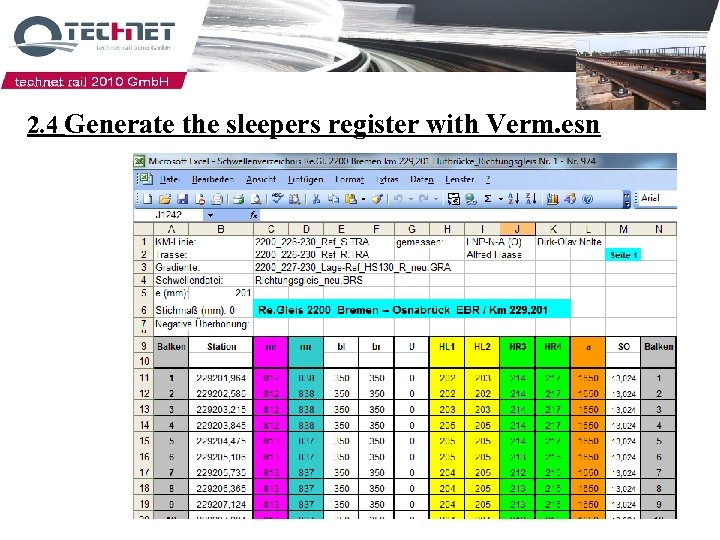 2. 4 Generate the sleepers register with Verm. esn 