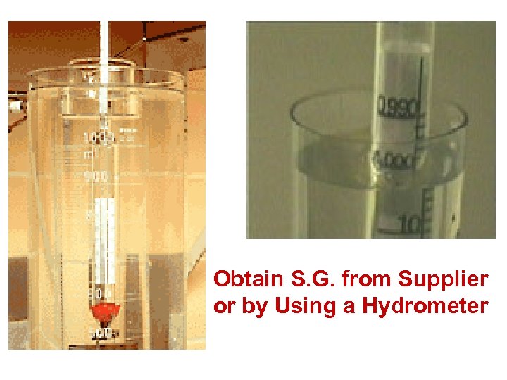 Obtain S. G. from Supplier or by Using a Hydrometer 