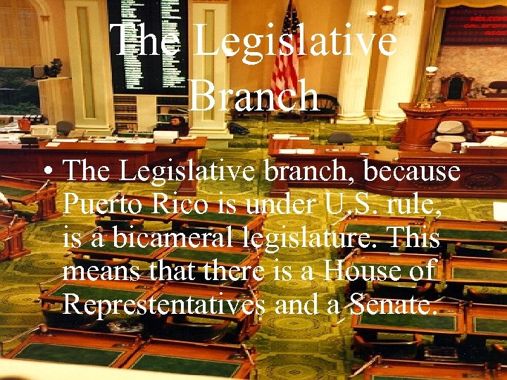 The Legislative Branch • The Legislative branch, because Puerto Rico is under U. S.