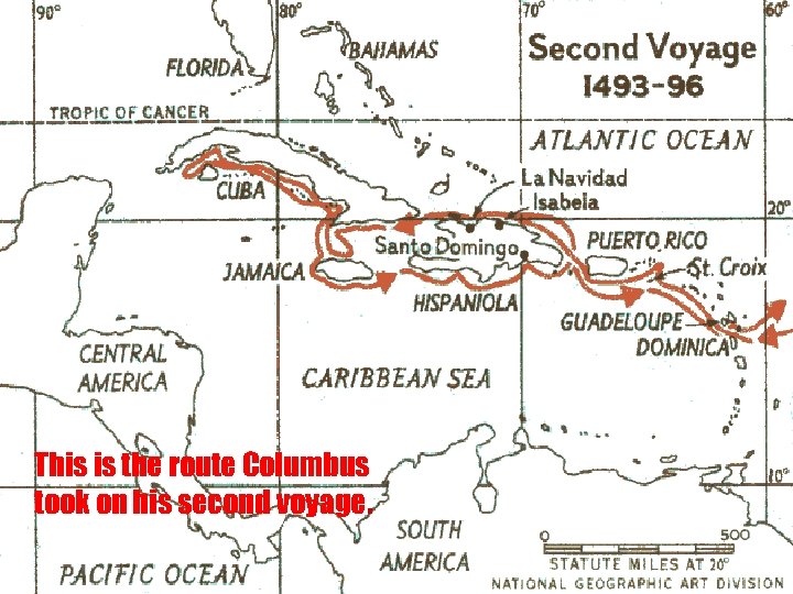 This is the route Columbus took on his second voyage. 