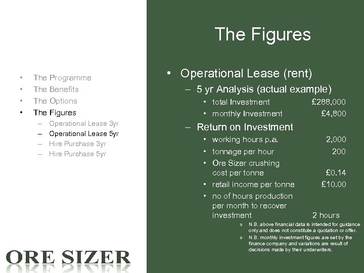 The Figures • • The Programme The Benefits The Options The Figures – –