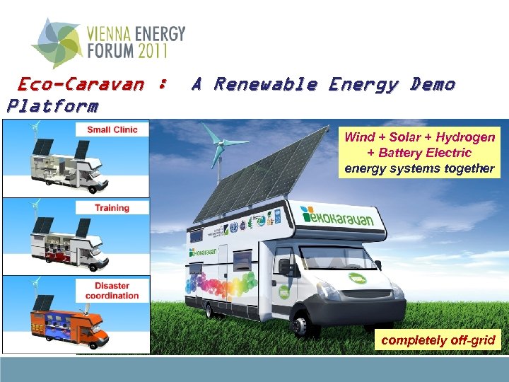 Eco-Caravan : Platform A Renewable Energy Demo Solar+Wind+Battery+H 2 -powered. Wind + Solar +