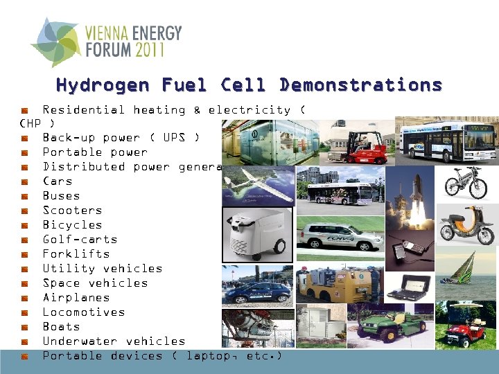 Hydrogen Fuel Cell Demonstrations Residential heating & electricity ( CHP ) Back-up power (