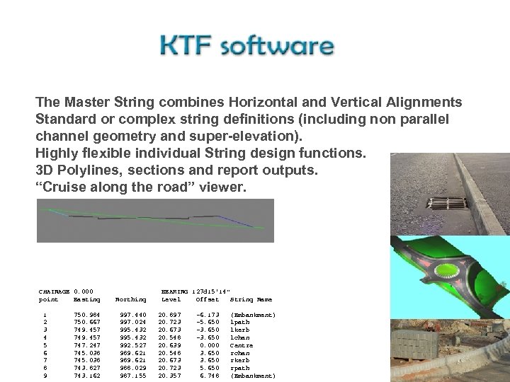 The Master String combines Horizontal and Vertical Alignments Standard or complex string definitions (including