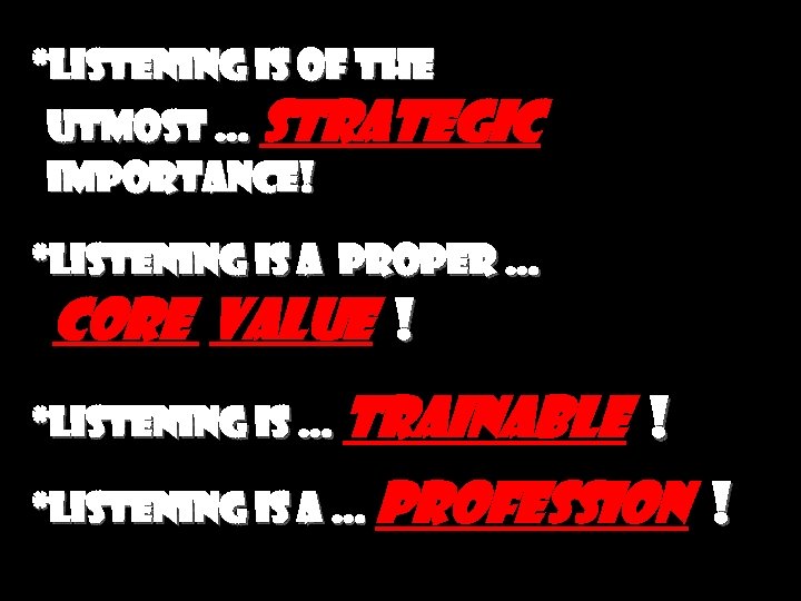 *Listening is of the utmost … strategic importance! *Listening is a proper … core