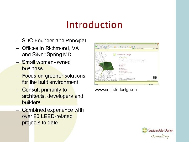 Introduction – SDC Founder and Principal – Offices in Richmond, VA and Silver Spring