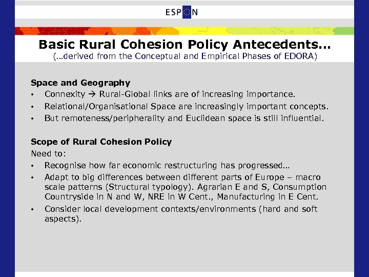 Basic Rural Cohesion Policy Antecedents… (…derived from the Conceptual and Empirical Phases of EDORA)