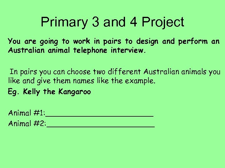 Primary 3 and 4 Project You are going to work in pairs to design