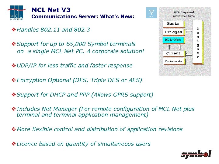 MCL Net V 3 Communications Server; What’s New: v Handles 802. 11 and 802.