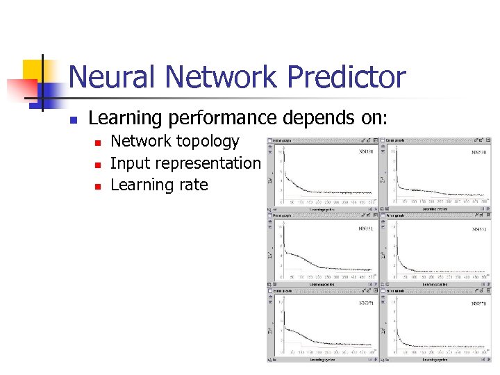 Neural Network Predictor n Learning performance depends on: n n n Network topology Input