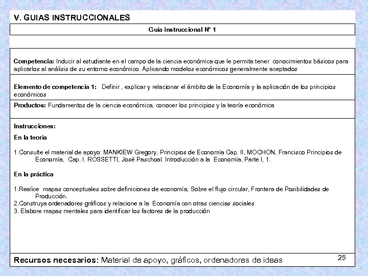 V. GUIAS INSTRUCCIONALES Guía instruccional N° 1 Competencia: Inducir al estudiante en el campo
