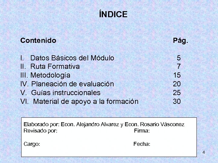ÍNDICE Contenido I. Datos Básicos del Módulo II. Ruta Formativa III. Metodología IV. Planeación
