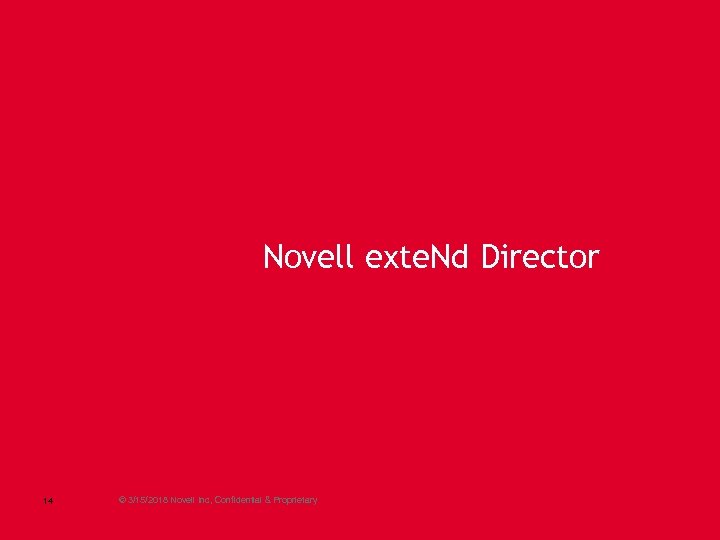 Novell exte. Nd Director 14 © 3/15/2018 Novell Inc, Confidential & Proprietary 