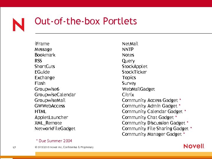 Out-of-the-box Portlets i. Frame Message Bookmark RSS Short. Cuts EGuide Exchange Flash Groupwise 6