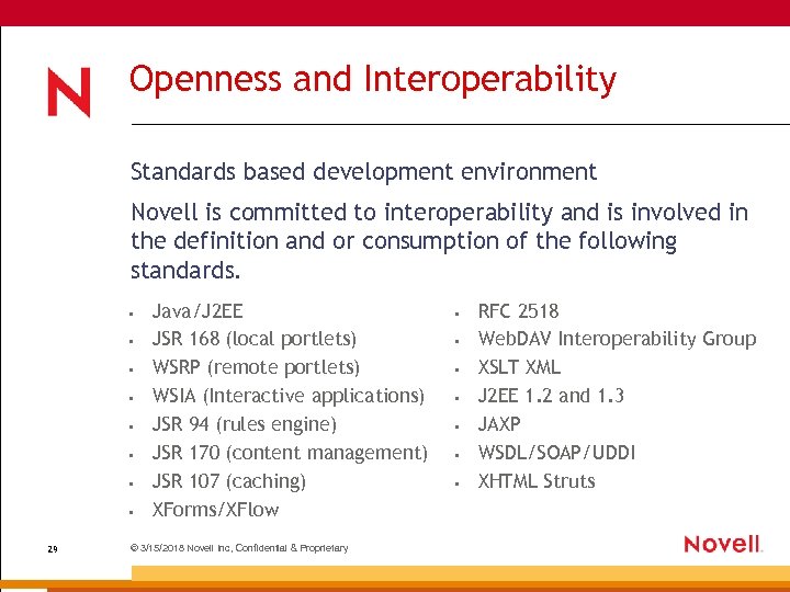 Openness and Interoperability Standards based development environment Novell is committed to interoperability and is