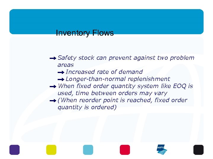 Inventory Flows Safety stock can prevent against two problem areas Increased rate of demand