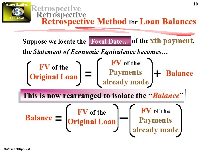 Amortization 10 Retrospective 3 of Loans Retrospective Method for Loan Balances Suppose we locate