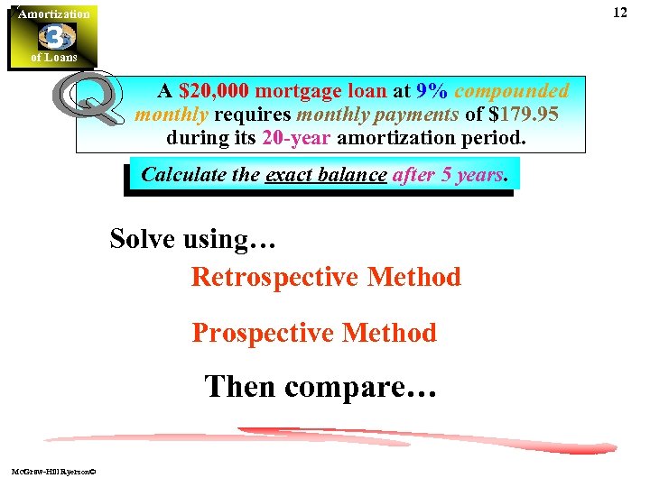 12 Amortization 3 of Loans A $20, 000 mortgage loan at 9% compounded monthly