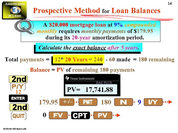 14 Amortization 3 of Loans Prospective Method for Loan Balances A $20, 000 mortgage