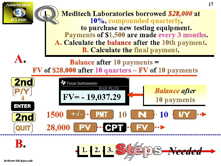 17 Amortization 3 of Loans A. Meditech Laboratories borrowed $28, 000 at 10%, compounded