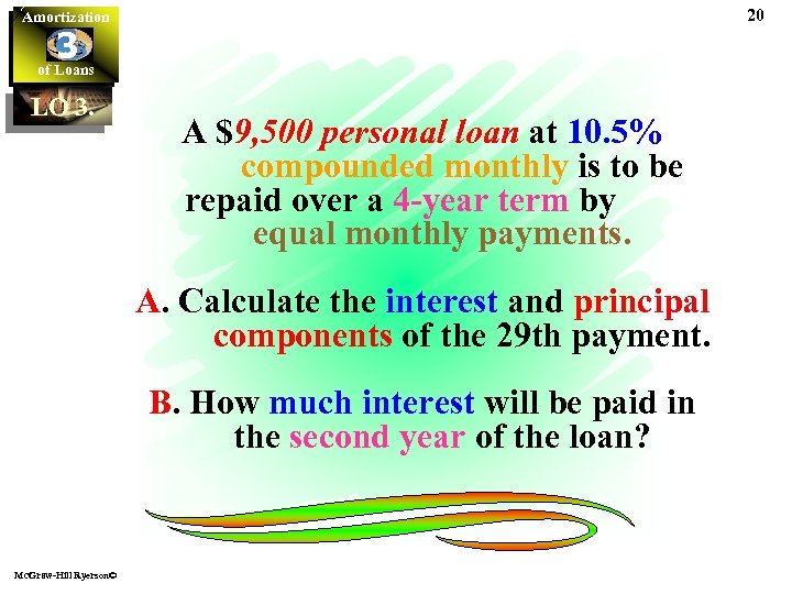 20 Amortization 3 of Loans LO 3. A $9, 500 personal loan at 10.