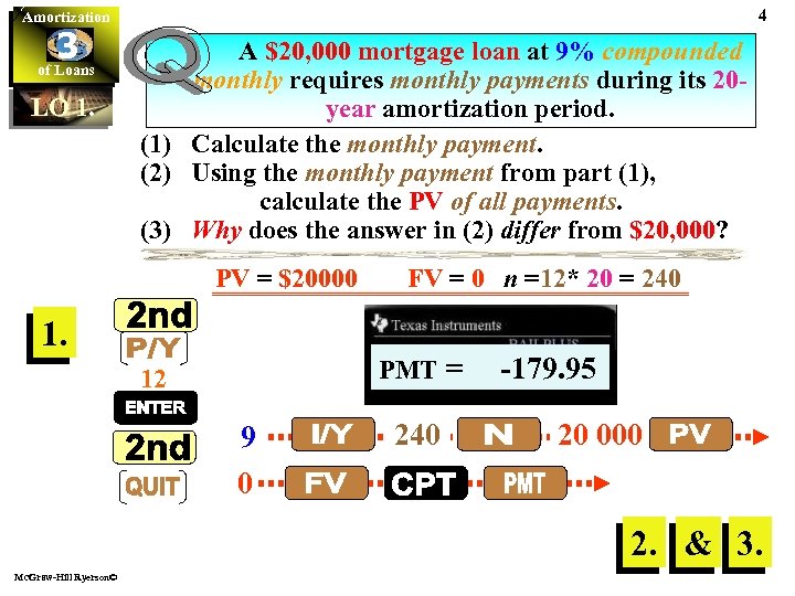 4 Amortization 3 of Loans LO 1. A $20, 000 mortgage loan at 9%