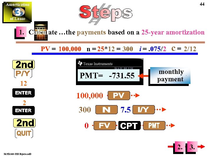 44 Amortization 3 of Loans 1. Calculate …the payments based on a 25 -year