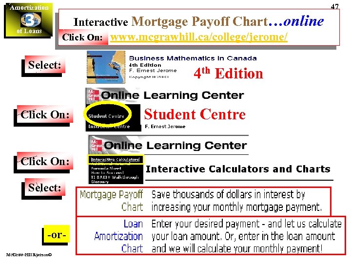 47 Amortization 3 of Loans Interactive Mortgage Payoff Chart…online Click On: www. mcgrawhill. ca/college/jerome/