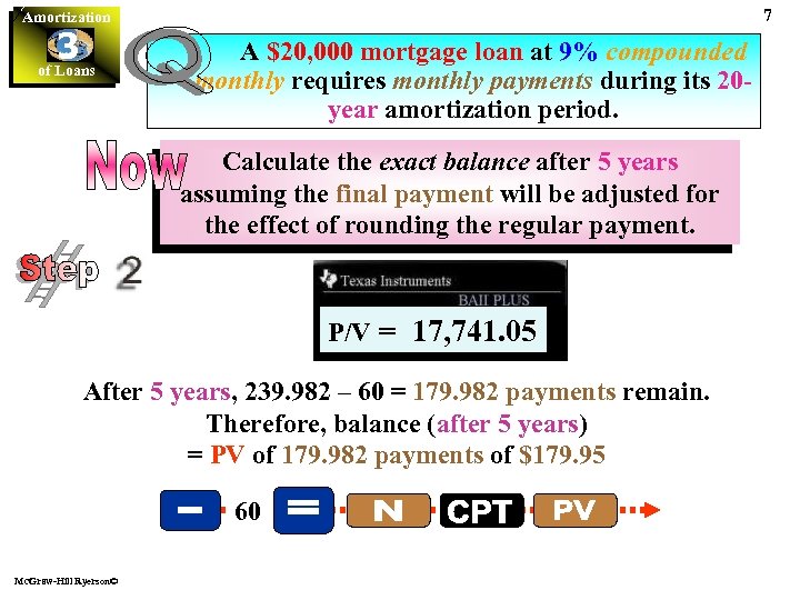 7 Amortization 3 of Loans A $20, 000 mortgage loan at 9% compounded monthly