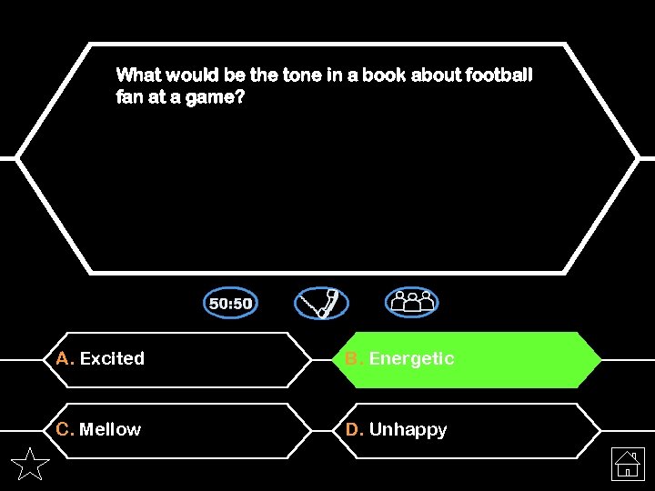 What would be the tone in a book about football fan at a game?