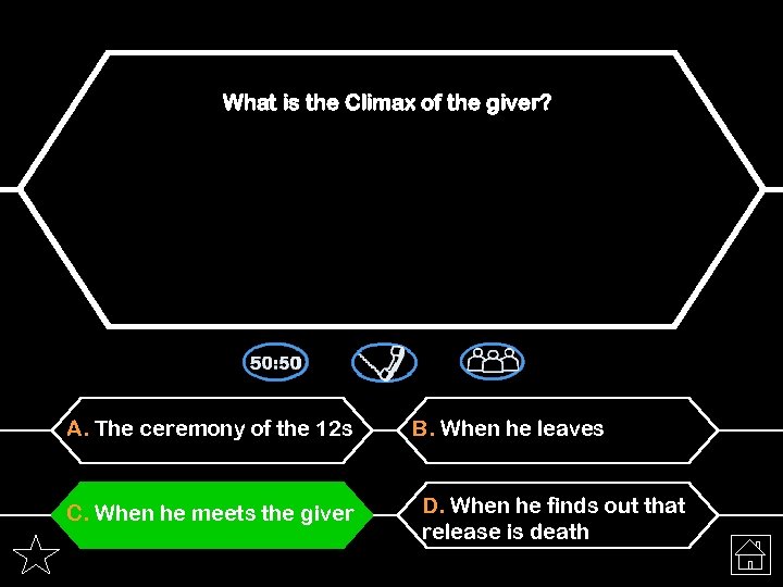 What is the Climax of the giver? A. The ceremony of the 12 s